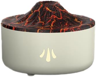 200ml Lava Volcano Aromatherapy Diffuser,Essential Oil Diffuser with Flame Effect LED Lights, Quiet Ultrasonic Mist, Auto Shut-Off, for Home, Office, Yoga & Bedroom (Beige)
