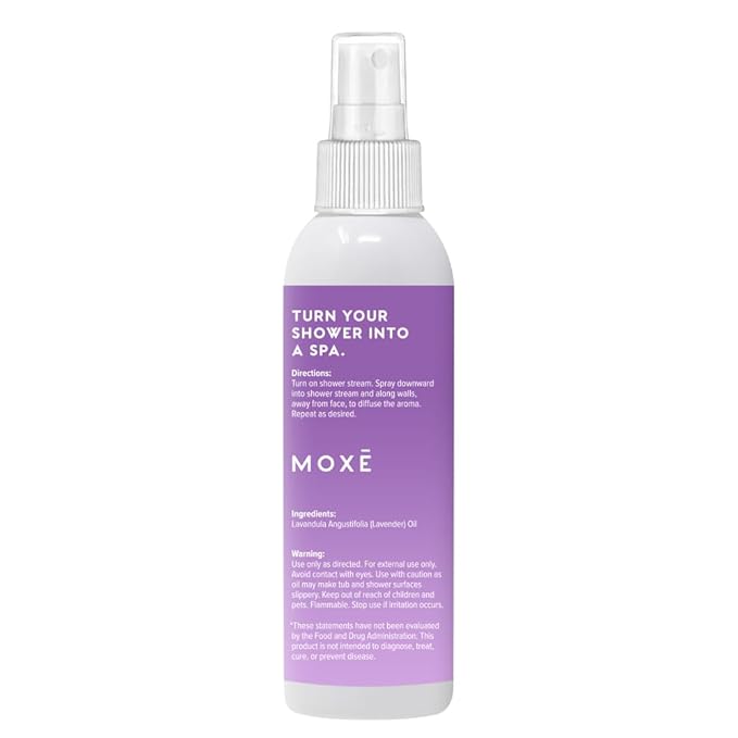 MOXE Lavender Oil Shower Mist, Spa Steam Spray, Certified Natural 100% Essential Oils, Made in USA, Aromatherapy, Tension Relief (4 FL Oz, Pack of 2)