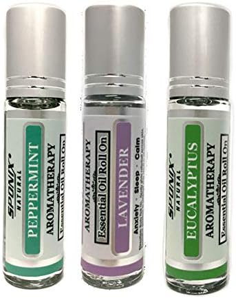 Best Essential Oil Roll On Gift Set Lavender, Peppermint and Eucalyptus 10 mL each by Sponix