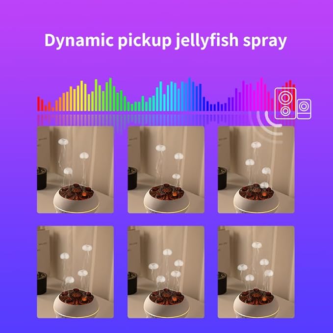 Dynamic Jellyfish Diffuser, 250ML Cool Mist Humidifier with 7 Color-Changing Lights, Smoke Ring Effect, Remote Control and 4/8H Timer Setting for Home Bedroom Office Yoga,Auto Shut-Off