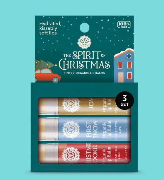 Holiday Stocking Stuffer Lip Balm Set: All-Natural Shea Butter, Beeswax, Coconut Oil, & Vitamin E Infused Lip Care (3 Pack, Spirit of Christams)