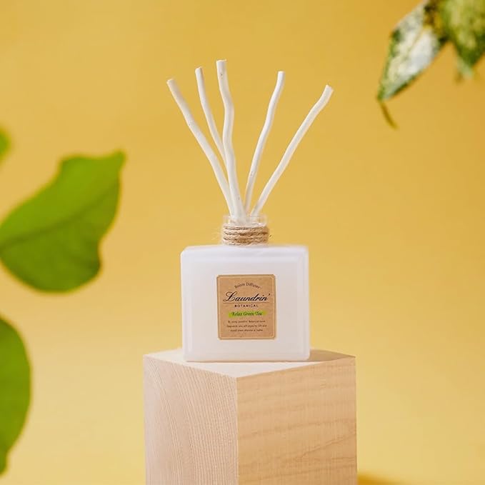 Laundrin Botanical Room Diffuser forHome - Scent Diffuser for Home, Room Freshener & Shelf Decor - Elegant HomeFragrance, Ideal Reed Diffusers for Office, Living Room - 80ml, Relax Green Tea