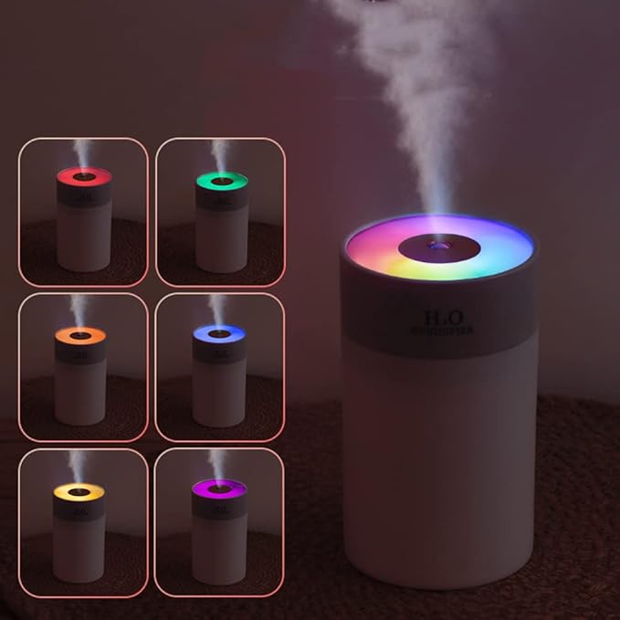 Colorful 260ml Humidifier,USB Power Supply,With 7 Color LED, Air Humidifier,Mini Air Humidifier,Can add essential oil,Suitable for Study Room, Bedroom, Baby Room, Office, Car (White)