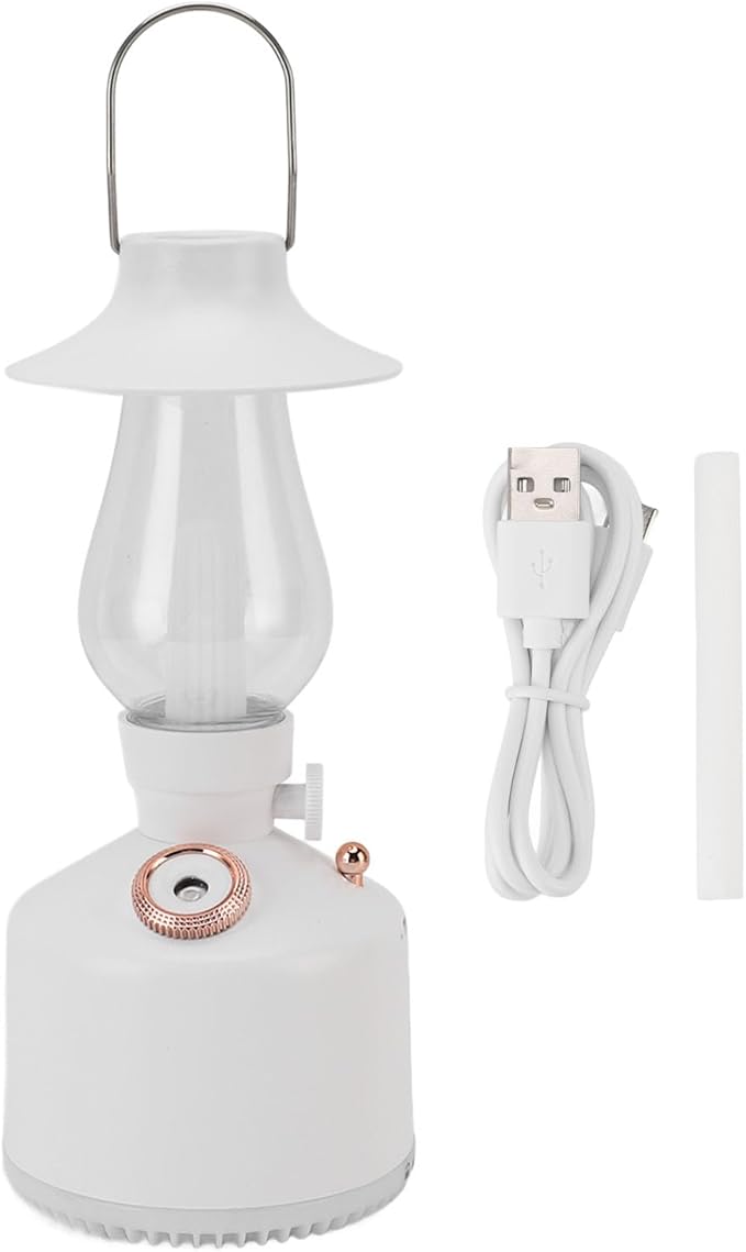 Vintage Humidifier, Essential Oil Diffuser, USB Rechargeable, Portable Lamp Humidifier, for Home Bedroom Camping (White)