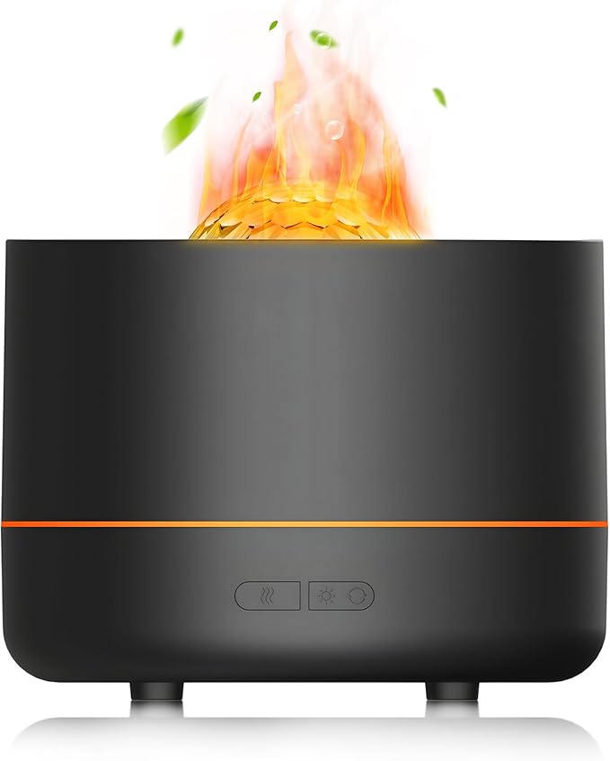 Essential Oil Diffuser, Colorful Flame Fire Diffuser, Bedroom Atmosphere Light, Starry Sky Projection Light, Cold Mist Aromatherapy with Automatic Shut-Off Protection. Suitable for Home, Office