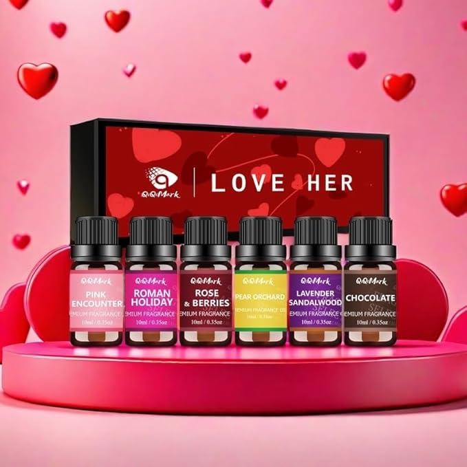 Essential Oils Set - Love HER, 6-in-1 Essential Oils for diffusers, Candle Making Scents, Fragrance, Aromatherapy, Gifts - Pink Encounter,Roman Holiday, Rose & Berries,Lavender Sandalwood, Chocolate
