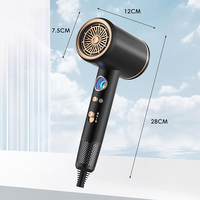 Hair Dryer, Professional Ionic Hair Dryer, Powerful 2200W Fast Drying Low Noise Blow Dryer with 2 Concentrator Nozzle 1 Diffuser Attachments for Women and Men (Black)
