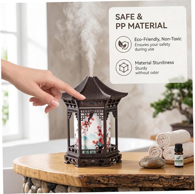 Essential Oil Diffusers, Chinese Lantern Essential Oil Diffuser & Night Light - 160ml 2-in-1 Humidifier with Dual Color Temperatures & Adjustable Mist Modes, Brown, Diffusers, Aroma Diff