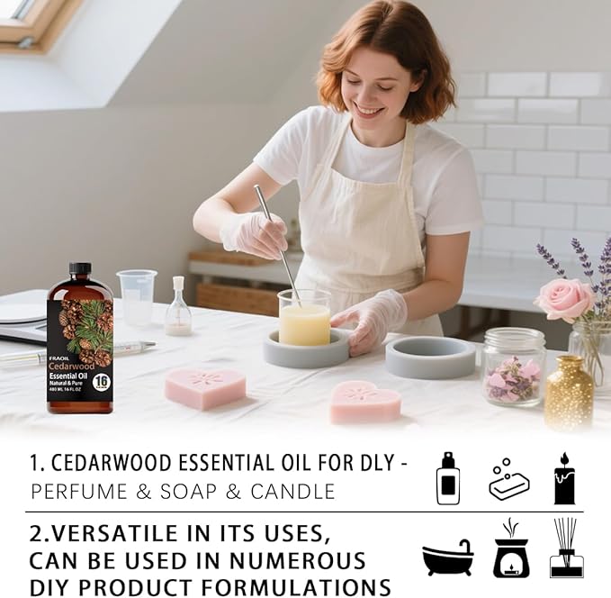 Cedarwood Essential Oil, Cedarwood Oil 16 Fl Oz 480ML for Diffuser Humidifier Yoga Cleaning DIY Candle Soap Making Essential Oils