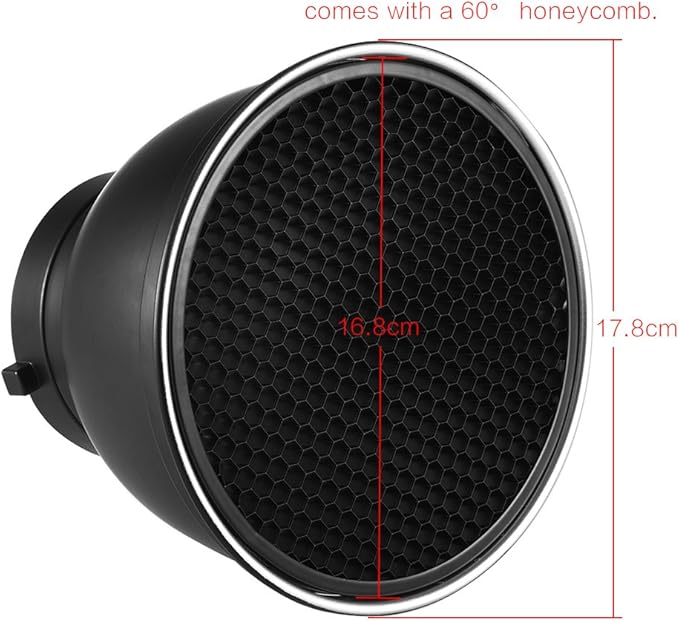 7" Standard Reflector Lamp Shade Dish Diffuser with 60° Honeycomb Grid for Bowens Mount Studio Strobe Flash Light Speedlite (with Soft Cloth)