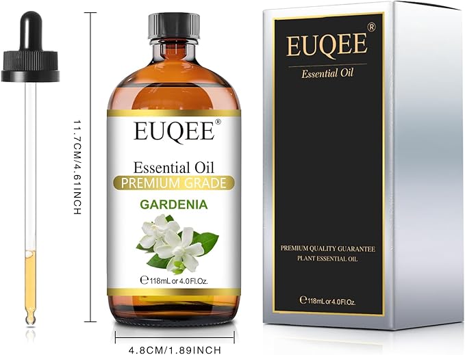 EUQEE 118ml Gardenia Essential Oil, Pure & Premium Grade Aromatherapy Oil Great for Diffuser, DIY Soap, Candle Making, Skin Care, Natural Gardenia Oil Floral Aroma for Mood (4Fl. OZ)