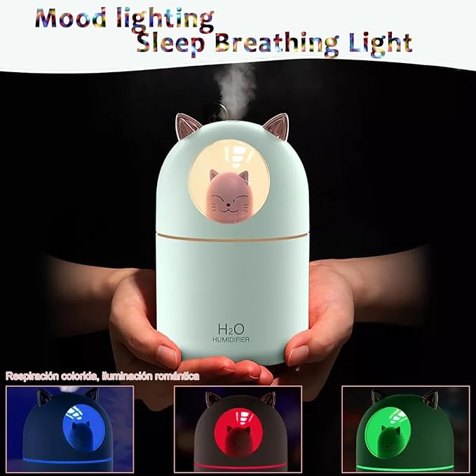 SOONHUA Cute Cat Essential Oil Diffuser, Mini Aromatherapy Air Humidifier, Cute Small Waterless Auto Off Diffusers for Home Bedroom White (300ml)