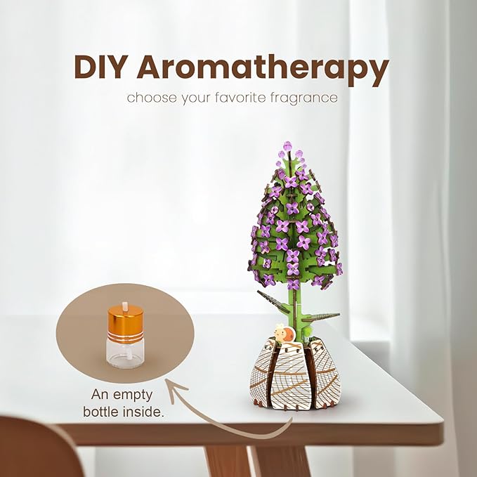 Jege 3D Flower Wooden Puzzles for Adults, DIY Building Set with 2 Flowers, 2 Perfume Bottles & Diffuser Sticks, Creative Craft Gifts & Home Decor (Rose + Lilac)