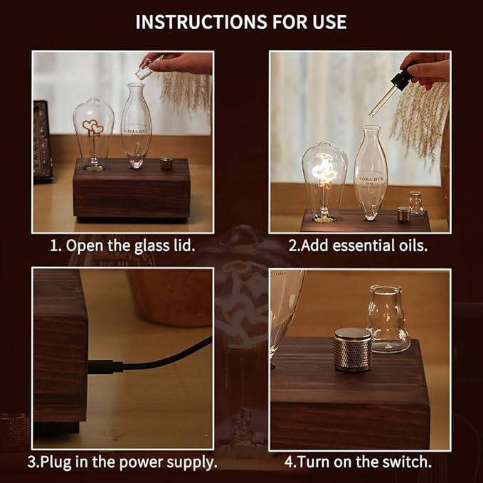BAUSATZ Waterless Oil Diffuser Waterless Diffuser for Essential Oils Home Aromatherapy Machine Romatherapy Nebulizing Essential Oil Diffusers Aroma Blaster, Solid Oak Base with Light, USB Power Supply