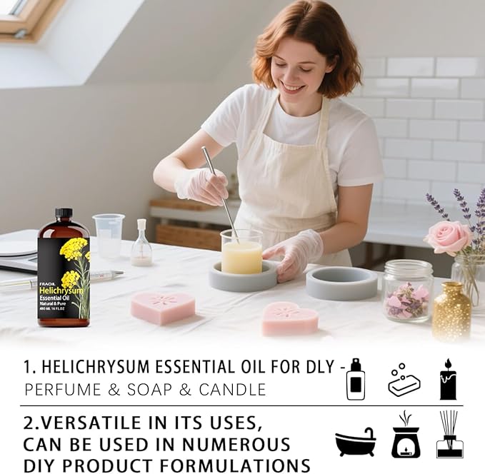 Helichrysum Essential Oil, Helichrysum Oil 16 Fl Oz 480 ML for Diffuser Humidifier Yoga Cleaning DIY Candle Soap Making Perfume Gift for Women Essential Oils FRAOIL (Helichrysum 16 Fl Oz (Pack of 1))