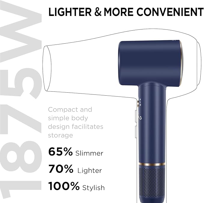 PARWIN PRO BEAUTY Air-Sonic Hair Dryer with Diffuser, HD-LED Display & 110, 000 RPM High Speed Ionic Blow Dryer, 1 1/4 Inch Left & Right Air Auto-Wrap Curlers, Prussian Blue Professional Version