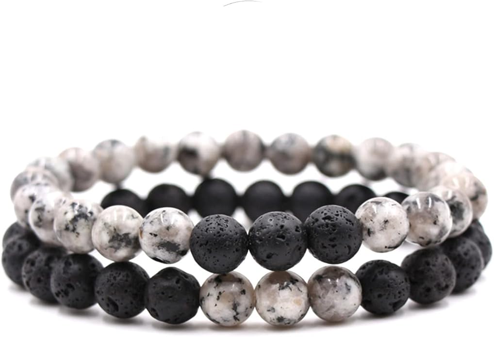 FORUBUS 2Pcs Lava Rock Beaded Bracelet Set – Essential Oil Diffuser Jewelry with Natural Stone Beads for Aromatherapy, Yoga, Meditation, and Stress Relief, Stretchy Bracelets for Women Men