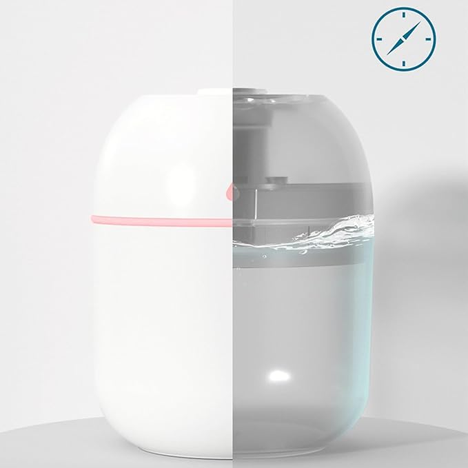 Mini USB Humidifier - Large Capacity, Ultra-Quiet 20dB, 2 Modes (Continuous/Intermittent) with Anti-Dry Burn & Night Light, Nano Mist for Room/Car/Office Desk (<10㎡) (Pink, 220ml)