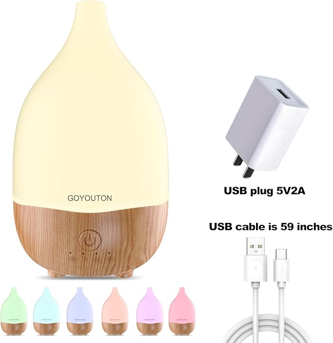 Essential Oil Diffuser, 200ml Small Aromatherapy Diffuser with 7 Color LED Lights Quiet Waterless Auto Shuts-off,Air Humidifier Aroma Diffuser,Ultrasonic Diffusers for Essential Oils for Office Home