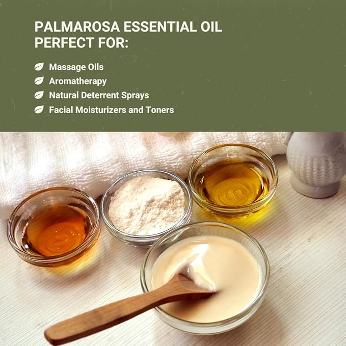 Palmarosa Essential Oil Direct from Norex Flavours India for Skin and Aromatherapy - Aceite de Palmarosa for Candle Scent for Candlemaking and Soaps (8oz)