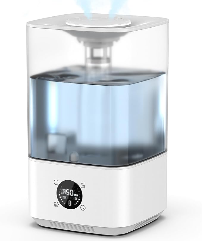 PKBD 6L Humidifier for Bedroom Large Room Home, 800ft² Wide Coverage, 26dB Quiet,Easy Top Fill, Quickly & Evenly Humidify, Real-Time Humidity Monitoring and Anti-dry Burn, White