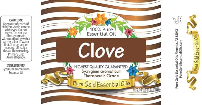 Pure Gold Essential Oils 30 ml Clove Essential Oil (Pure & Undiluted) for Toothache Ease Teeth, Gums, & Skin
