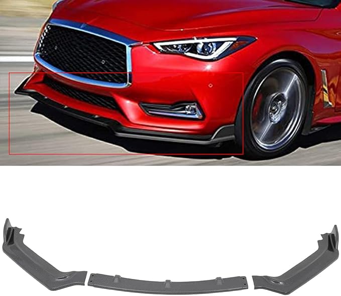 SCITOO Front Lip Spoiler Fits for 2017-2020 for Infiniti Q60 Coupe Glossy Carbon Look V Style Front Bumper Lip