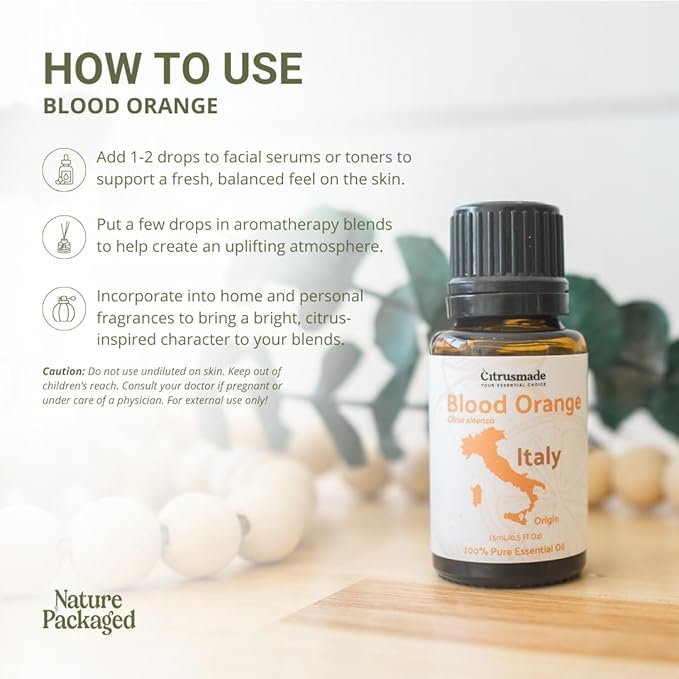 Blood Orange Essential Oil - Direct from Citrusmade in Sicily - Pure Essential Oil for Diffusers and Aromatherapy - Natural Citrus Scent | 100% Pure Therapeutic Grade (15ml)