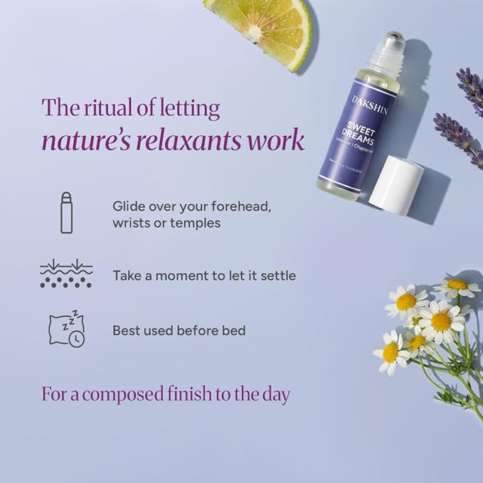 DAKSHIN Sweet Dreams Essential Oil Roll-On | Lavender, Vanilla, Chamomile & Bergamot | Naturally Calming Bedtime Aromatherapy | Cruelty-Free | 10ml