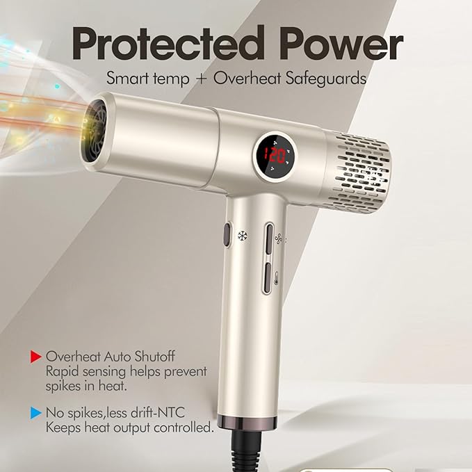 Ionic Hair Dryer with Diffuser - 1800W High-Speed Blow Dryer, Innovative Led Display Temperature Control Blow Dryer, Low Noise, Lightweight, Suitable for Travel, Home Salon