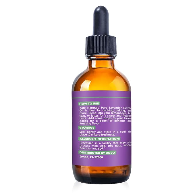 Kate Naturals Lavender Extract for Baking, Drinks, Coffee, Lattes. Food Grade Lavender Oil for Flavoring & Cooking (1oz, Sugar Free)