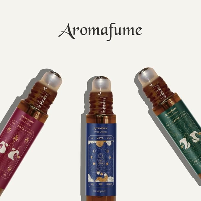 Ayurveda Essential Oil Roll On Blend Assorted Set | Vata,Pitta,Kapha Balancing Roll on Perfume Oils | Use for Aromatherapy, Relaxation Set | Reiki, Yoga & Stress Relief Gifts | 5ml | Aromafume
