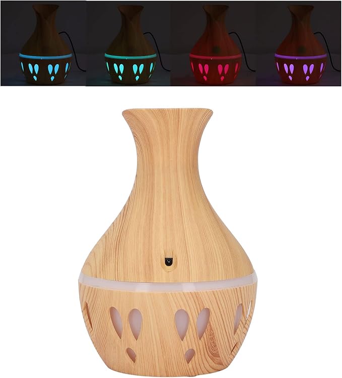 Jeanoko 300ml Essential Oil Diffuser, Wood Grain Aromatherapy Diffuser 7 Colors LED Low Noise Mist Humidifier USB Powered for Home Bedroom Study Room Office Car
