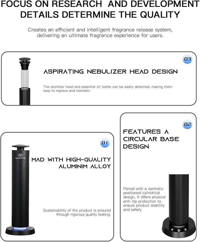 Waterless Diffuser Wireless Rechargeable Essential Oil Diffusers with LED Light – Bedroom Quiet Mist 1800 Sq Ft Coverage, APP+Remote+Button Control 120ml Metal Scent Machine Starter Kit (Black)