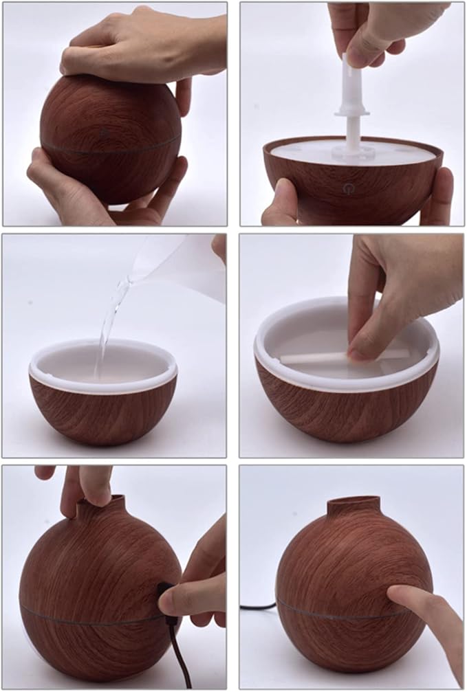 ZJchao 130ml Essential Oil Diffuser, USB Mini Office Desktop Humidifier, Ultrasonic Aromatherapy Diffuser for Bedroom, Yoga, SPA (Deep Wood Grain)