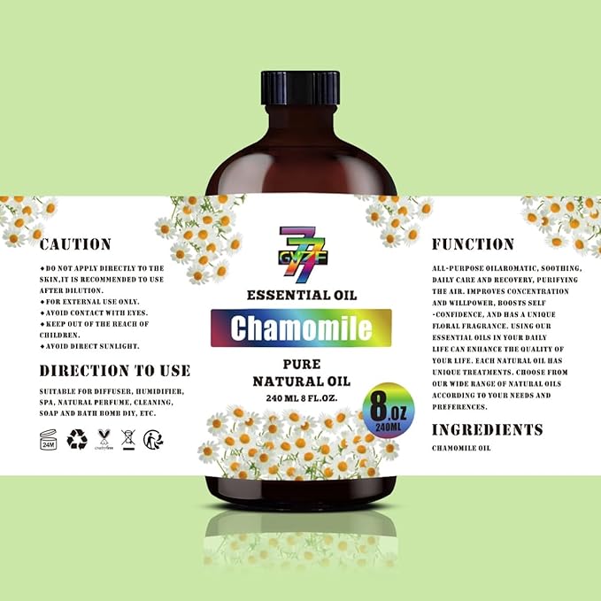 Chamomile Essential Oil - GV77ZF Chamomile Oils for Diffusers, Humidifiers, DIY Candles, Soap, Cleaning, Home, Office, Yoga, Massage, Gifts - 8 fl oz (240 ml)