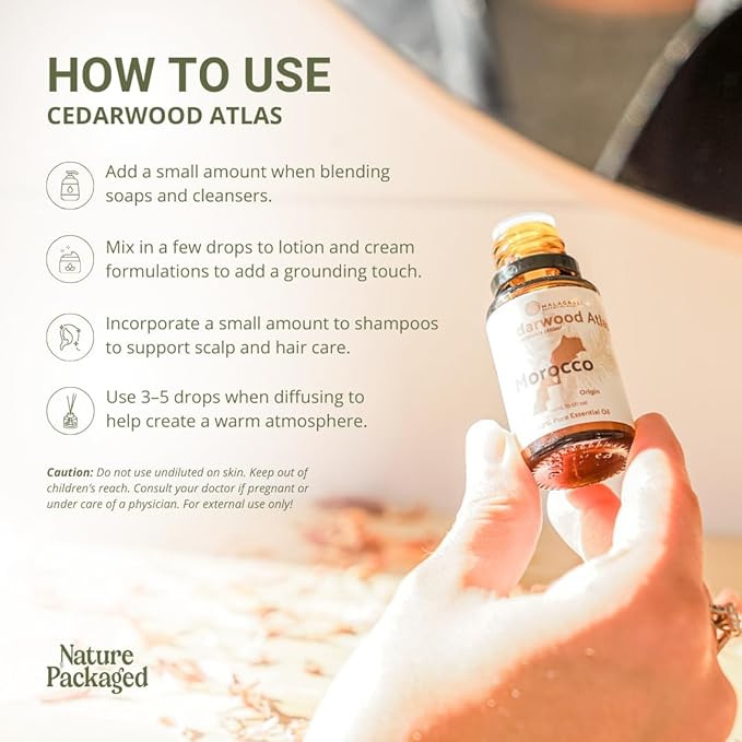 Pure Cedarwood (Atlas) Essential Oil (15ml) - Direct from Malagassi Essential Oils Farm in Morocco - Essential Oils for Diffusers and Aromatherapy | Pure Therapeutic Grade