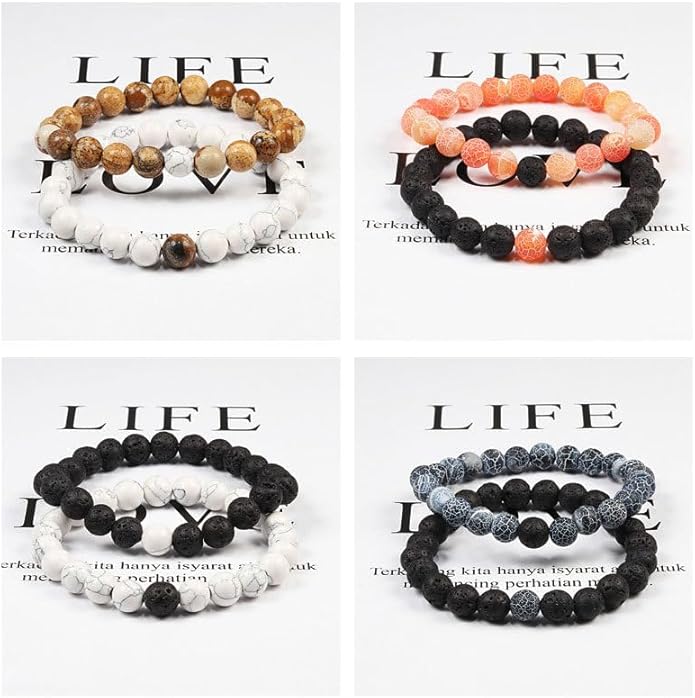 FORUBUS 2Pcs Lava Rock Beaded Bracelet Set – Essential Oil Diffuser Jewelry with Natural Stone Beads for Aromatherapy, Yoga, Meditation, and Stress Relief, Stretchy Bracelets for Women Men
