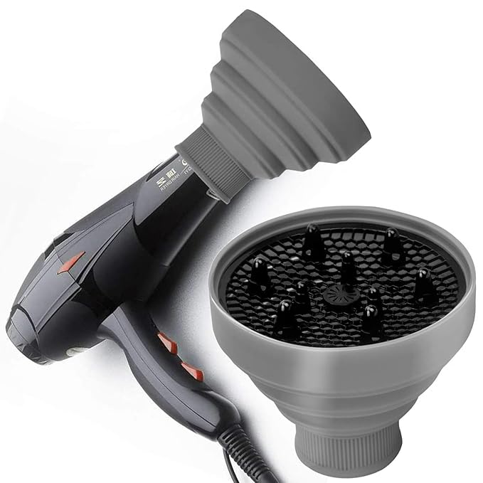 WAJIAYON Universal Collapsible Hair Dryer Diffuser Attachment-Foldable Portable Travel and Easy Storage Hair Diffuser Fit Most Hair Dryers with Nozzle Diameter D-1.575Inch to 1.968 Inch (4-5cm) - Grey