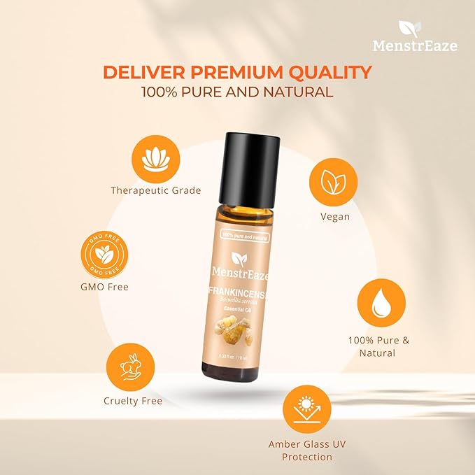 Frankincense and Grapeseed Essential Oil Roll On, Therapeutic Grade Daytime Skincare and Mood Support,100% Pure and Natural Grapeseed Oil & Frankincense for Face, Skin, Aging, Fine lines, Relax, 10 ml