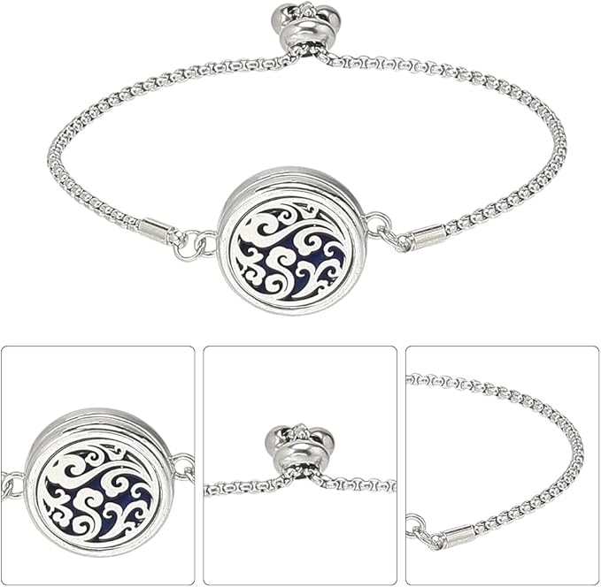 SUNNYCLUE 1 Box 2 Sets Essential Oil Diffuser Bracelet Adjustable Bangles with 10Pcs Refill Pads Stainless Steel Clouds Aromatherapy Locket Adjustable Jewelry for Women Yoga Travel Birthday DIY Gifts