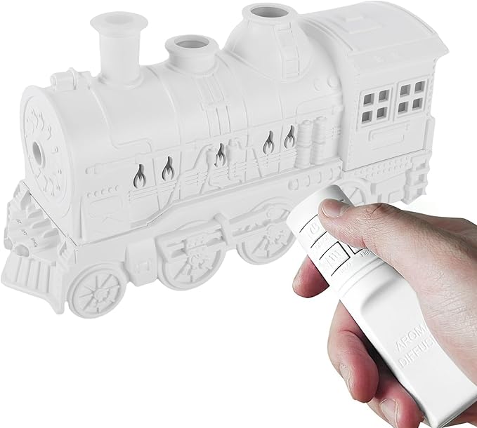 EBTOOLS 300Ml 8W Train Shaped Humidifier With Night Light, Dual Spray Modes, Warm and Cool Blue Light, Low Noise, Essential Oil Diffuser, Misting Function, Cool Mist Humidifier (White)