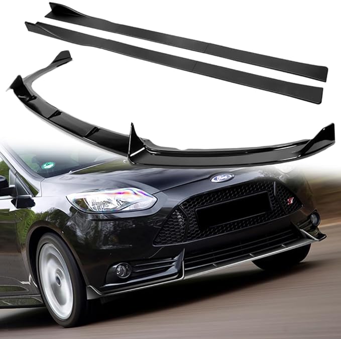 Q1-TECH, 9PCS Front Bumper Lip & Side Skirt Extensions Diffuser Compatible with 2012-2014 Ford Focus ST Hatchback Models, Front Bumper Lip Spoiler Air Chin Body Splitter ABS (Painted Black)