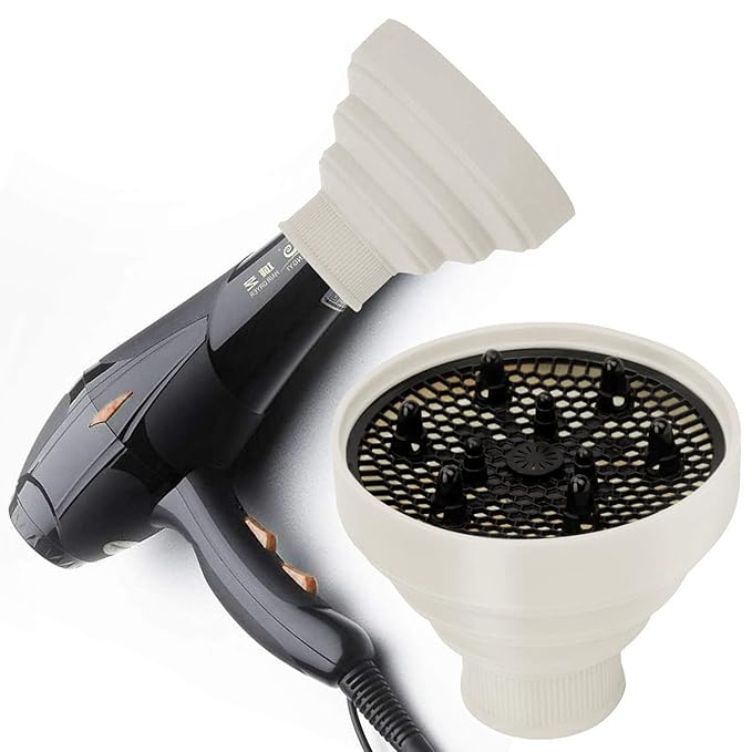 WAJIAYON Universal Collapsible Hair Dryer Diffuser Attachment-Foldable Portable Travel and Easy Storage Hair Diffuser Fit Most Hair Dryers with Nozzle Diameter D-1.575Inch to 1.968 Inch (4-5cm)- Stone