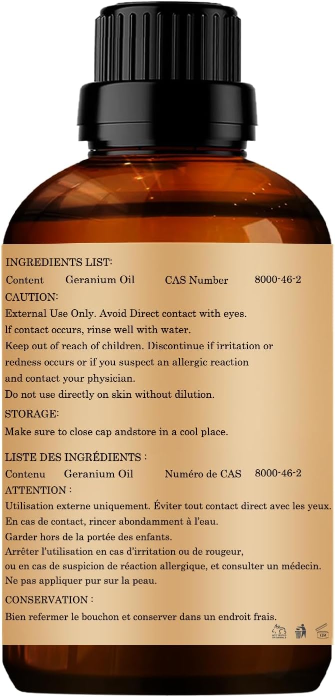 Geranium Essential Oils 60ML,100% Pure and Natural Honeysuckle Essential Oil for Aromatherapy Diffuser - 2 Fl Oz/Geranium