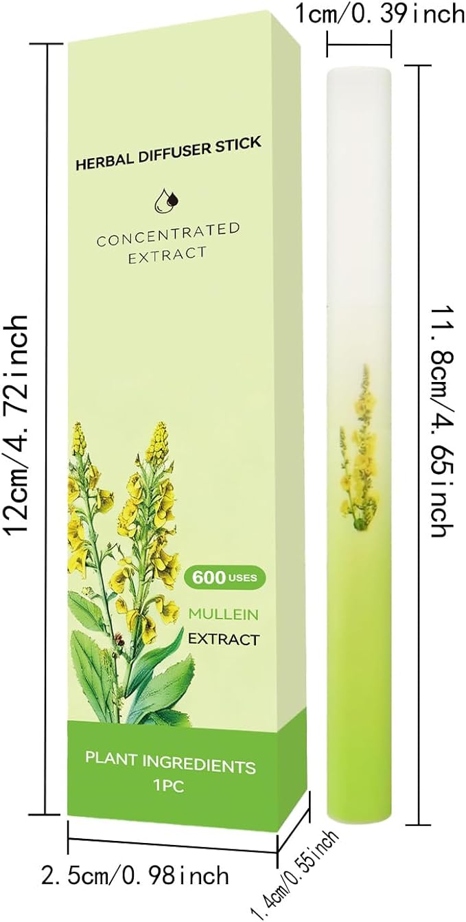 Mullein Herbal Diffuser Stick, Non-Electric Pocket-Sized Quit Smoking Inhaler, Natural Fresh Scent for Calm, 600 Uses