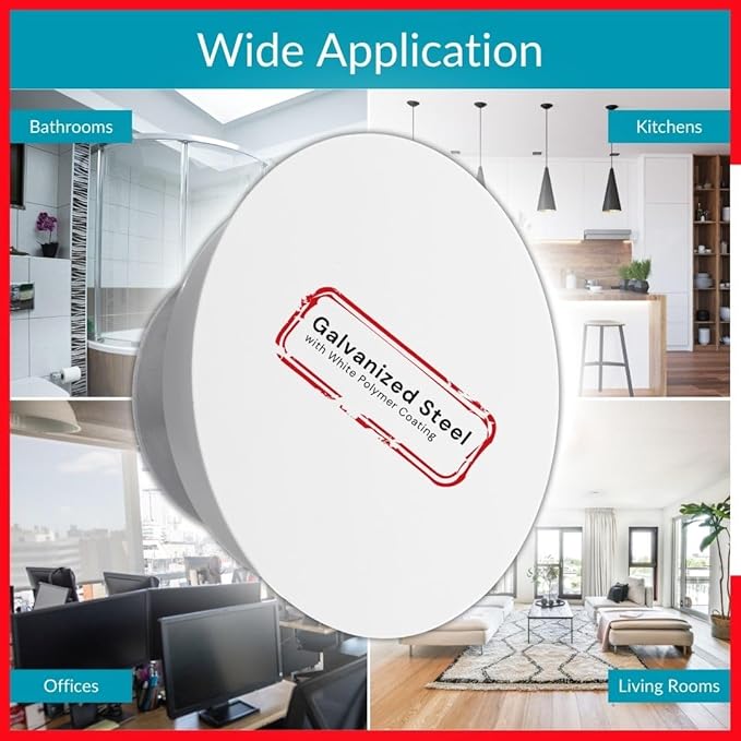 4 inch White Metal Diffuser - Adjustable Vent for Wall - Ceiling Duct Cover with Front Plate - Universal Valve for Exhaust an Supply Air - Round Ventilation Covers for Bathroom Kitchen Garage