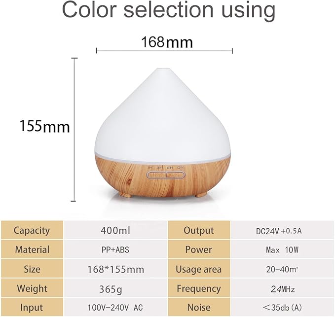 Essential Oil Diffuser, Wood Ultrasonic Cool Mist Humidifier, Ambient Night Light, 400ml Waterless Auto-Off, for Home,Bedroom,Office (Light Wood)