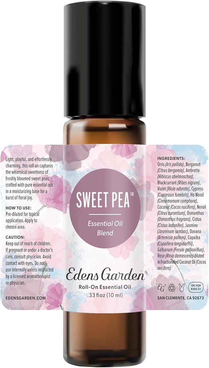 Edens Garden Sweet Pea Essential Oil Roll-On – Pre-Diluted Floral Blend, 100% Pure Aromatherapy & Natural Perfume, Skin Safe Travel Roll-On, 10 ml (.33 fl oz)