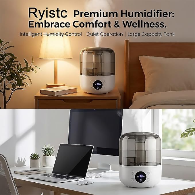 Humidifiers for Bedroom, 3L Top Fill 26H & Quiet Runtime for Large Room, Cool Mist Ultrasonic Humidifier with Humidity Sensor, Aroma Diffuser, Air Humidifier for Home, Baby, Nursery, Plants